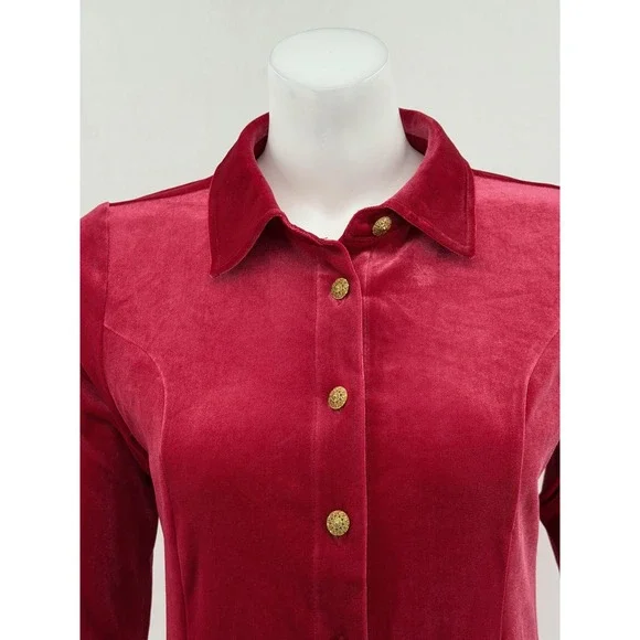 Soft Surroundings Top Womens Small Red Velvet Tunic Long Sleeve Holiday Stretch - Picture 2 of 9